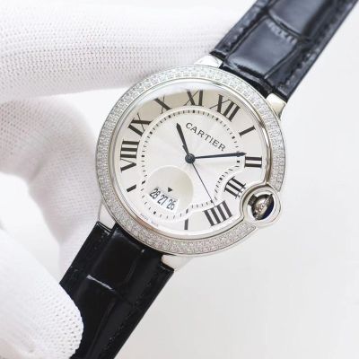 Cartier Ballon Bleu De 33/36/42MM Imported Movement Stainless Steel Black Leather Strap Couple Watch